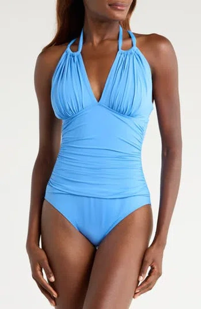 La Blanca Island Goddess Convertible High Neck One-piece Swimsuit In Blue