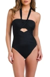La Blanca Island Goddess Draped Bandeau One-piece Swimsuit In Black