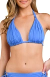 La Blanca Island Goddess Halter Bikini Top Side Shirred Hipster Bikini Bottoms In Chambray