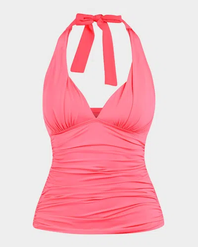 La Blanca Island Goddess Halter Tankini Swim Top In Coral Reef
