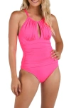 La Blanca Island Goddess High Neck One-piece Swimsuit In Bright Pink