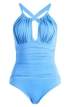 La Blanca Island Goddess Mio High-neck One-piece Swimsuit In Chambray