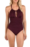 La Blanca Island Goddess High Neck One-piece Swimsuit In Dark Cherry