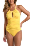 La Blanca Island Goddess High Neck One-piece Swimsuit In Pineapple