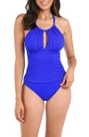 La Blanca Island Goddess High Neck One-piece Swimsuit In Sapphire