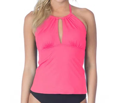 La Blanca Island Goddess Keyhole High Neck Tankini Top In Watermelon In Pink