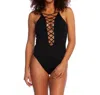 La Blanca Island Goddess Lace Up High Neck One Piece Swimsuit In Black In Black