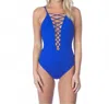 La Blanca Island Goddess Lace Up High Neck One Piece Swimsuit In Lab Sapphire