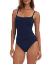 La Blanca Island Goddess Rouched Body Lingerie Mio One Piece Swimsuit In Navy In Indigo