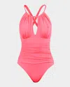 La Blanca Island Goddess Mio High-neck One-piece Swimsuit In Coral Reef