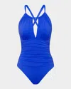 La Blanca Island Goddess Mio High-neck One-piece Swimsuit In Sapphire