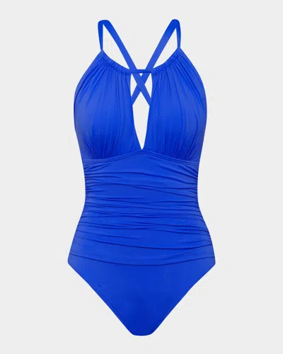 La Blanca Island Goddess Mio High-neck One-piece Swimsuit In Sapphire