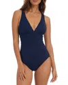 La Blanca Island Goddess Multistrap Cross Back One Piece Swimsuit In Indigo