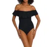 La Blanca Island Goddess Off Shoulder Ruffle One Piece In Black
