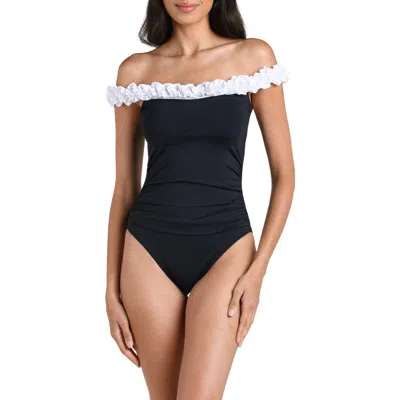 La Blanca Island Goddess Off The Shoulder One Piece Swimsuit In Black