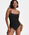 La Blanca One Piece Swimsuit Island Goddess Shirred Side Bathing Suit In Black