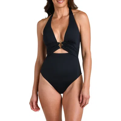 La Blanca Island Goddess Plunge One-piece Swimsuit In Black