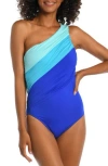 La Blanca Shirred Colorblocked One Piece Swimsuit In Ice Blue