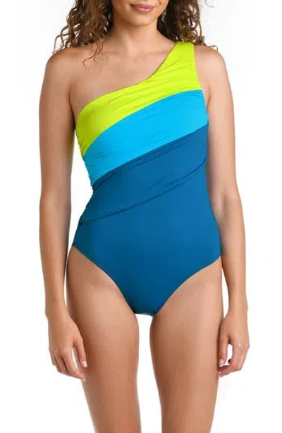 LA BLANCA LA BLANCA ISLAND GODDESS RUCHED COLORBLOCK ONE-SHOULDER ONE-PIECE SWIMSUIT