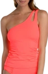 La Blanca Island Goddess Ruched One-shoulder Tankini Top In Hot Coral