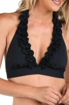 La Blanca Island Goddess Ruffle Halter Bikini Top In Black