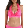 La Blanca Island Goddess Ruffle Halter Bikini Top In Bright Pink