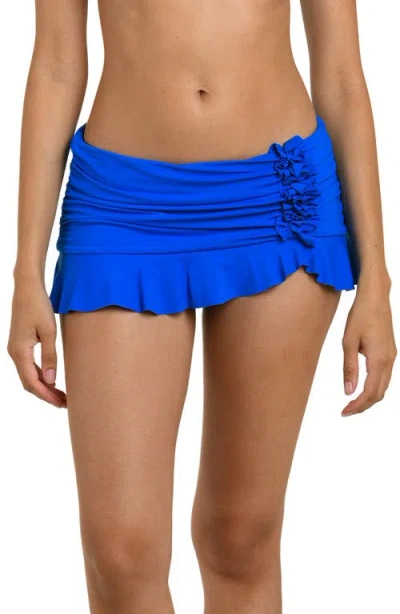 La Blanca Island Goddess Ruffle Skirted Bikini Bottoms In Blue