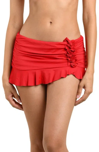 La Blanca Island Goddess Ruffle Skirted Bikini Bottoms In Red