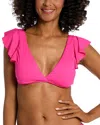 La Blanca Island Goddess Ruffle Arm Bra Top In Pop Pink