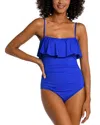 La Blanca Island Goddess Ruffled Bandeau One-piece In Sapphire