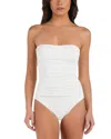 La Blanca Island Goddess Shirred Bandeau One Piece Swimsuit In White
