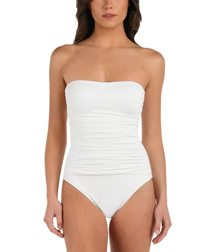 La Blanca Island Goddess Shirred Bandeau One Piece Swimsuit In White