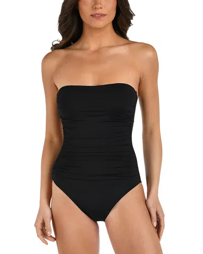 La Blanca Island Goddess Shirred Bandeau One Piece Swimsuit In Black
