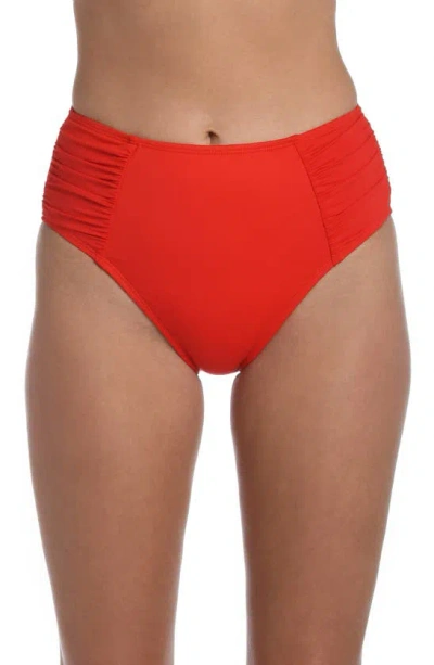 La Blanca Island Goddess Side Shirred High Waist Bikini Bottoms In Cherry