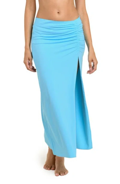 La Blanca Island Goddess Side Slit Cover-up Skirt In Blue