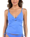 La Blanca Island Goddess Twist Front Tankini Top In Blue
