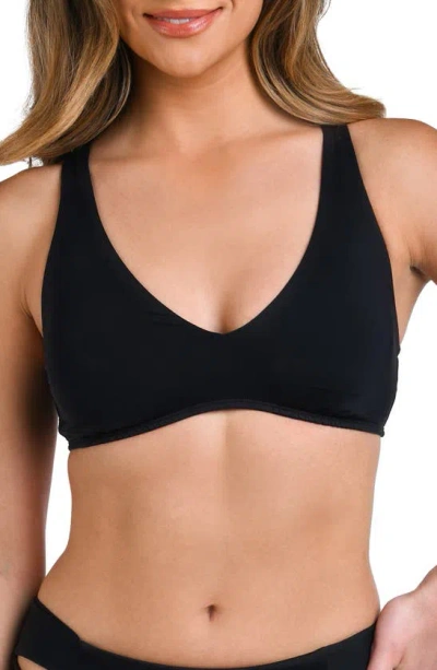 La Blanca Island Goddess V-neck Bikini Top In Black