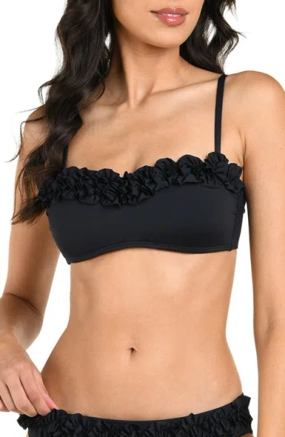 La Blanca Island Ruffle Bandeau Bikini Top In Black