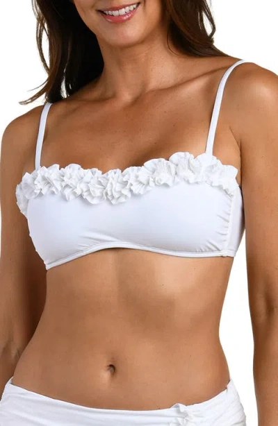 La Blanca Island Ruffle Bandeau Bikini Top In White