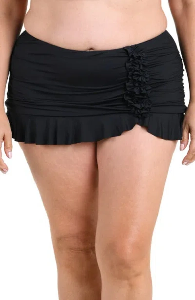 La Blanca Island Ruffle Skirted Bikini Bottoms In Black