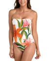 La Blanca Jungle Blossoms Bandeau One Piece Swimsuit In White