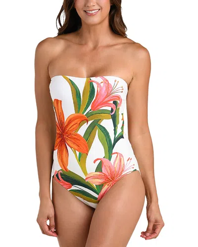 La Blanca Jungle Blossoms Bandeau One Piece Swimsuit In White