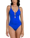 La Blanca Lace Up One Piece Swimsuit In Blue