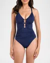 La Blanca Lace-up One-piece Swimsuit In Indigo