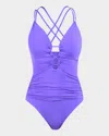 La Blanca Lace-up Underwire One-piece Swimsuit In Ultraviolet