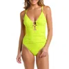 La Blanca Island Goddess Lace Up One Piece Swimsuit In Lime Green In Bright Lime