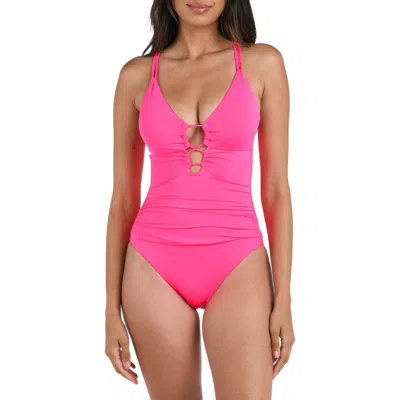 La Blanca Lace-up Underwire One-piece Swimsuit In Bright Pink