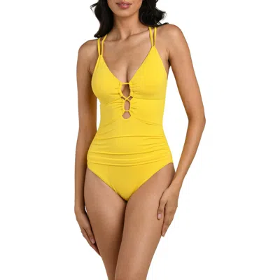 La Blanca Lace-up Underwire One-piece Swimsuit In Yellow
