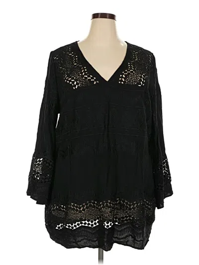 Pre-owned La Blanca Long Sleeve Top Black V-neck Tops