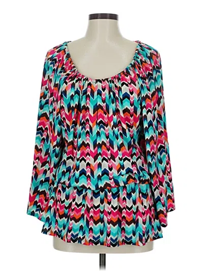 Pre-owned La Blanca Long Sleeve Top Teal Scoop Neck Tops In Blue